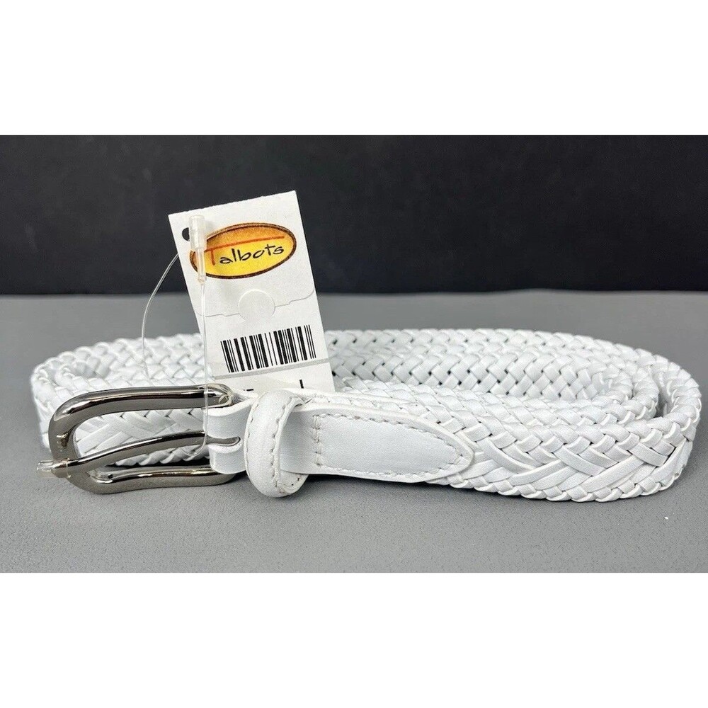 Talbots Genuine Leather Skinny Woven Belt Women Large White Boho Euro Preppy NWT